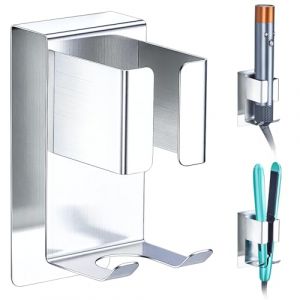 Support Lisseur, Porte Seche Cheveux Mural Sans Per&ccedil;age, Porte Lisseur Cheveuxs, Support Seche Cheveux et Lisseur, Rangement Support Mural pour Fer &agrave; Friser, lisseurs & Styler Accessoire (Argent&eacute;) (YYBO-EU, neuf)