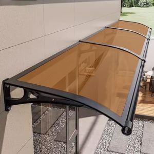 auvent de terrasse，Auvent de Porte et fenêtres,auvent Porte d'entree，Marquise en Polycarbonate Résistante, Contre La Pluie et UV,Porte Toit Marquise Abri Protection - Brun - 80x200cm/31 x79 (NEED ME INC shop, neuf)