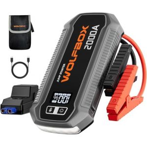 WOLFBOX Booster Batterie Voiture 2000A, Démarreur de Batterie Portable 12000mAh (Moteur Essence 7L et Diesel 6L), 12V Jump Starter avec Chargeur Rapide 65W, Écran LCD, lumière LED (WOLFBOX, neuf)