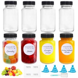 Amentalove 8 Pi&egrave;ces 100ml Mini Bouteille Verre, Petite Bouteille en Verre, Bouteilles jus, Bouteilles en verre, R&eacute;utilisable Mini bouteille shot avec Entonnoir pour Jus de Fruits, Jus de Gingembre (XINGPENGLAI, neuf)