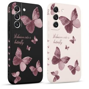 Pnakqil 2 Pièces Coque pour Samsung Galaxy S22 5G 6,1", Etui avec Violet Pente Papillon Mignon Amusante Peint Dessin Latéral Case Souple Silicone Housse Téléphone en Souple Fille Cover (CLUBIEN, neuf)