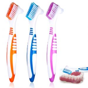 Lot de 3 brosses &agrave; dents rigides - 3 couleurs - Hygi&egrave;ne de qualit&eacute; sup&eacute;rieure - Brosse &agrave; dents double face avec poils multicouches et poign&eacute;e antid&eacute;rapante en caoutchouc (violet, orange, bleu) (zhaoxiang-0, neuf)