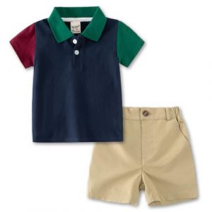 Volunboy Ensembles de V&ecirc;tement B&eacute;b&eacute; Gar&ccedil;on, Manches Courtes Polo T-Shirt avec Short 2 Pi&egrave;ces Tenue d'&eacute;t&eacute; pour 1-6 Ans(Patchwork Bleu,18-24 mois,Taille 90) (Volunboy, neuf)