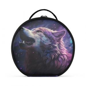 Violet Abstrait Loup Hurlant Espace Créativité Trousse Sac Cosmétique Circulaire de Maquillage Pochette Sacs avec Cloisons Amovibles pour Voyage Filles (HULAHULA, neuf)