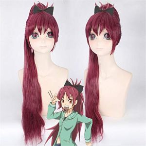 GHK Femmes Longs Raides Cosplay Puella Magi Madoka Magica Sakura Kyouko perruque Perruque Cheveux Synthétiques 80cm Clip Griffe Queue De Cheval Vin Rouge (long zhu tang, neuf)