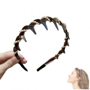 Serre-tête vintage en fausses perles avec tête de mort, élégant serre-tête tressé pour femme avec dents, serre-tête en zigzag, serre-tête de mariée en strass pour fête de mariage (brown) (chunshengtuyu, neuf)