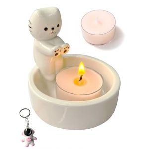 AntExpanse Porte-Bougie Chat Mignon, Bougeoir Fait Main en C&eacute;ramique avec Bougie Parfum&eacute;e et Porte-Cl&eacute; Inclus, D&eacute;coration Originale, Cadeau pour Amoureux des Chats (Ant&Sea, neuf)