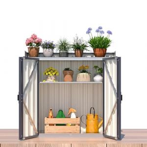 YODOLLA Armoire de Rangement M&eacute;tallique pour Jardin avec Deux Portes & &Eacute;tag&egrave;res, Abri de Rangement Petit &Eacute;tanche pour Ext&eacute;rieur/Int&eacute;rieur, Jardin, Terrasse, Porche (YODOLLA-UK, neuf)