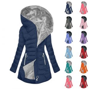 Manteau d'hiver pour femme, veste parka &agrave; capuche doubl&eacute;e en polaire, manteau d'ext&eacute;rieur chaud coupe-vent avec poches zipp&eacute;es pour temps froid, # Bleu marine, M (YGERGWE, neuf)