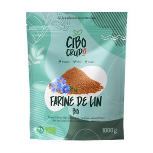 Farine de Lin Doré Bio - 1Kg. Farine à Graine de Lin en Poudre Riche en Oméga 3 et Fibres. Contient des Phytostérols Antioxydants et des Protéines Végétales. Oganic Flax Seeds Flour. (CiboCrudo Bio, neuf)
