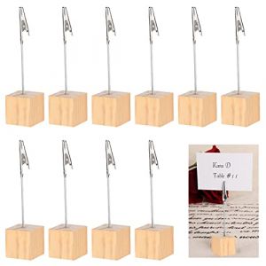 Porte Clip M&eacute;mo, 10 Supports &agrave; Clip en Bois Pour Carte de Table, Porte Photo Avec Clips, Porte Note/Photo Vertical Cube, Couleur Originale du Bois (WJCX-EU, neuf)