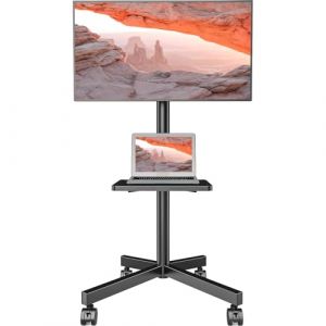 Support TV au Sol Meuble TV Mobile pour t&eacute;l&eacute;viseur Plat et incurv&eacute; de 23 &agrave; 60 Pouces, jusqu'&agrave; 40 kg, Hauteur r&eacute;glable, pivotant, VESA Max. 400 x 400 mm 2 &Eacute;tag&egrave;res (AX WABER, neuf)
