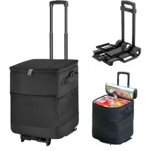 ZHJINGYU Sac Isotherme Grand avec 2 Roues Pliable Glacière Souple Isotherme Sac Pique Nique pour Courses 40L | Chariot de Courses 3en1 Chariot à Sac (ZHJINGYU, neuf)