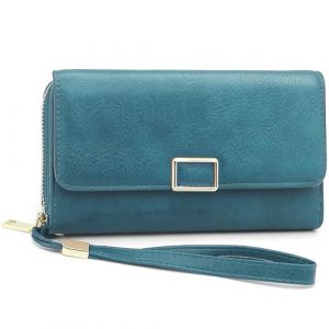 YERUUE Portefeuille Femme Grande Capacité en PU Porte Monnaie Femme avec Protection RFID Portefeuilles et Porte-Cartes Femmes avec 18 Emplacements pour Cartes et Bracelet Portefeuille (Bleu Paon) (YERUUE, neuf)