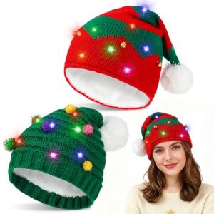 Beipegin 2 Pièces Bonnet Noel Lumineux,LED Chapeau Noel Tricotées Bonnet Lutin et Chapeaux Sapin de Noël Deguisement Noel Lutin Femme Homme Accessoires (Bpeow eu, neuf)