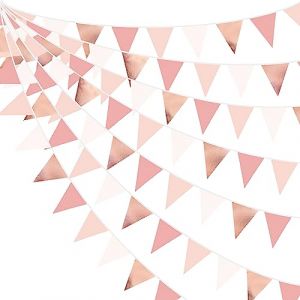 32Ft Or Rose Fanion Guirlande Bannière Bruant Décoration de Fête Rétro Rose Tissu Triangle Drapeau Banderole pour Fille Anniversaire bapteme Mariage Thé Extérieure pique-nique festivals deco Suspendue (MZY Co., Ltd, neuf)