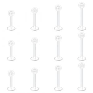 Briana Williams Lot de 12 clous pour piercings en acrylique transparent 16G avec barres labiales plates, dispositifs de retenue, piercings labret, m&eacute;dusa, tragus, h&eacute;lix, cartilage, bijouterie 6 mm 8 (Ana Body Jewelry, neuf)