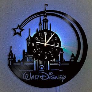 Horloge murale en vinyle, Mickey Mouse Vintage LED suspendue nuit 7 Couleur Horloge murale, Cadeaux Cartoon Horloge Disney Cadeaux d'anniversaire &agrave; la main Accueil D&eacute;coration murale,A,With light (mtxin, neuf)