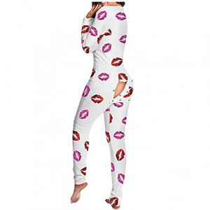 WWricotta Combinaisons Femme Sexy - Vetement Femme Impression No&euml;L Saint-Valentin Bodysuit De Pyjama Manches Longues Pyjama Rigolo Femme Pyjama Ouverture Fesse Femme (Promotion Nouvel An, neuf)