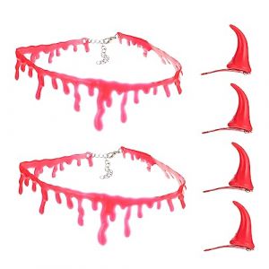 MERRYHAPY 2ensembles Collier Horrible Et Accessoires De Cheveux Avec Cornes Rouges Pour Halloween De Pinces à Cheveux Collier (Tanomi, neuf)