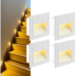 3W Applique Encastré Murale, IP65 étanche Lumières d'escalier Carré, Blanc chaud Aluminium Applique avec Boîte Encastrée, 230V Eclairage Mural alu escalier encastrable marchepied,Lot de 4,Blanc (Favourite LED Lighting, neuf)