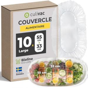 culivac Film Alimentaire Reutilisable &ndash; Charlotte Alimentaire Reutilisable &ndash; Couvre Plat Reutilisable pour Conservation des Aliments &ndash; 55 x 33 cm rectangulaire &ndash; Lot de 10 (ISC Brands, neuf)
