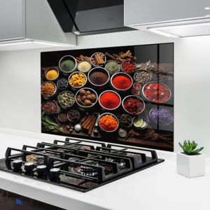 ARTHUB® Crédence de Cuisine en Verre 60x100 cm, Colorful Herbs Art | Protection Contre Les éclaboussures, Revêtement Mural en Carreaux, Plaque en Verre, Verre trempé, Aliments, Épices (ARTHUB - wall decor, neuf)