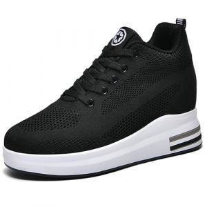 Baskets Compens&eacute;es Femme Chaussure de Gym Plateforme Respirantes Sneakers Fitness Baskets Casual Lacets Chaussures Talon de 8cm Noir 38 EU (JIANEU, neuf)