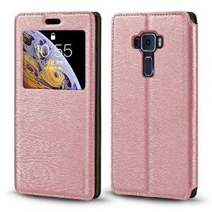 Coque à Rabat en Cuir PU avec Fenêtre Visible et Aimant Invisible Compatible avec ASUS Zenfone 3 ZE520KL, Étui Intelligent à Affichage Clair (Or Rose) (Shantime, neuf)