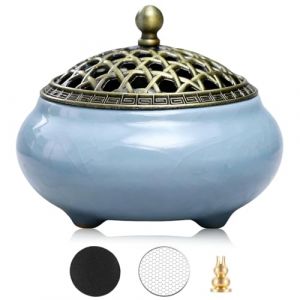 Encensoir Charbon en Porcelaine, Br&ucirc;leur d'Encens en C&eacute;ramique, Porte Encens Rond Encensoir Br&ucirc;le-encens R&eacute;cipient C&eacute;ramique pour Yoga Spa M&eacute;ditation L&rsquo;Aide au Sommeil, Bleu (JHEEE, neuf)