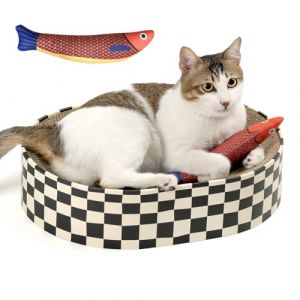 Conlun Griffoir pour Chat Ovale Planche à Gratter Carton Ondulé pour Chats d’Intérieur, Grattoir Chat Nid en Forme de Bol, Canapé et Lit pourChat, Cadeau d'anniversaire(Jouet Poisson & Griffoir) (Conlun, neuf)