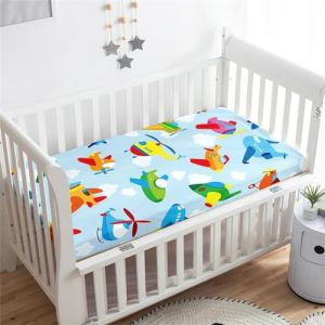 Drap Housse Pour Lit Bébé Berceau En Microfibre Douce Et Respirante, Drap-housse Imprimé Dessins Animés, Housse De Matelas Compatible Pour Berceau, Bassinette Et Nacelle (Avion Blue,90x40cm) (PEIHUODAN, neuf)