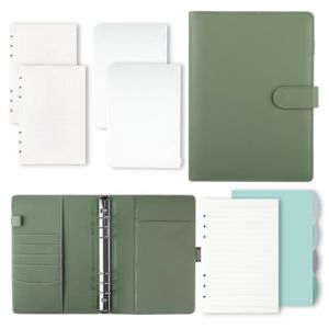 MumdoYAL Classeur A5, Classeur A5 6 Anneaux, Agenda Rechargable, Cahier Anneaux, 135 Feuilles, Poche Organizer, Pour Travail, &Eacute;tudes, Notes, Couleur Vert Olive (Sunflowefields Digital Studios Kft., neuf)