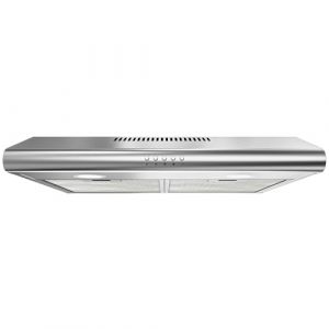FIREGAS Hotte Aspirante 60cm, Hotte visière, 3 Vitesses, Moteur sans balais, Eclairage LED, Filtre à charbon inclus, Evacuation et Recyclage- Hotte de Cuisine, Inox (Firegas Kitchen Appliances, neuf)