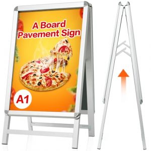 VAIIGO Panneau de Trottoir A1 - Stop Trottoir Extérieur, A-Board Double Face Porte-Affiche, Panneau Publicitaire sur Pied pour Restaurants, Parkings & Galeries Marchandes (Argenté,A1) (WIIGO, neuf)