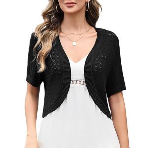 Totatuit Boléro Femme Chic Tricot Gilet Bolero Cardigan Veste Élégant Gilets Court Manche Maille Vintage Tops Gilet d'été Doux Veste Ouverte pour Mariage Robes Plages Noir，XXL (GRJ-EU, neuf)