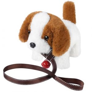 AYESY Jouet &eacute;lectronique en Peluche pour Chien, Chiot Robot R&eacute;aliste Jouets Chiens Qui Aboient Jouets Interactifs Qui Marche avec Laisse et Cloche pour 3 4 5 6 7 Ans Enfant (FairySpring, neuf)