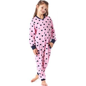 Merry Style Combinaison Pyjama Grenouillère Manche Longue Pantalon Vêtement d'Intérieur Fille MS10-186 (Rose Cœurs Marin, 134-140) (Hisert, neuf)