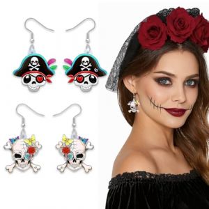 EAVUYIS 2 Paires Halloween Pirate Tête de Mort Boucles d'oreilles Crossbones Bijoux pour Femme Fille Skull Accessoire Charms (LI ZHONGCHEN OUZHOUDIAN, neuf)