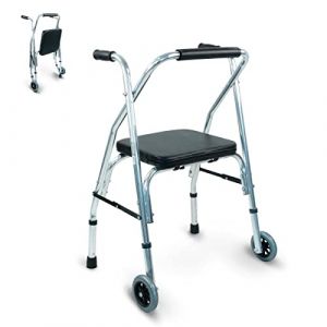 Mobiclinic®, Modèle compostela, Déambulateur 2 roues, Marque européenne, Pliant pour adultes, Avec siège, Aluminium, Réglable en hauteur, Argent/noir (Queraltó, neuf)