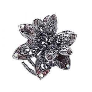 Grande pince à cheveux en métal avec strass - Style vintage - Gris - Taille unique (HZling, neuf)