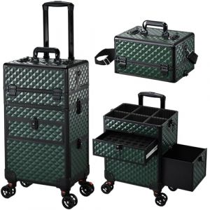 Valise Maquillage Grande Malette Maquillage Professionnelle Valise Onglerie a Roulette Trolley Professionnel Beauty Case Convient aux manucures, maquilleurs et coiffeurs, Plus Vert (Xaigor, neuf)
