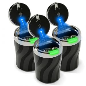 Chingde Cendrier Voiture, Cendrier Anti Odeur, Lampe Led Enti&egrave;rement Automatique, &eacute;tanche, Ignifuge, R&eacute;sistant Aux Hautes Temp&eacute;ratures, Amovible, Grande Capacit&eacute; (3 Pi&egrave;ces) (JIEENDA, neuf)
