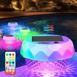 Carastek Lumiere Solaires Piscine avec Thermomètre Lampe Piscine RGB LED Lampe Piscine Solaire avec Télécommande Étanches IP68 Lampe Flottante pour Jardin Baignoire Spa Aquarium Exterieur Décoration (Trans Cargo Success, neuf)