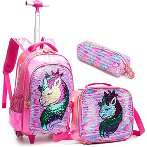 Egchescebo Sac à Dos Roulette Pour Enfant Fille D'école Licorne Scolaires Cartables et Trousses Grande Capacité avec Cartable Ecole Primaire Chariot pour Cartable de Voyage Valise 17" 3PCS Rouge Rosé (Egchescebo EUR, neuf)