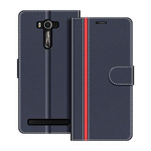 COODIO Coque en Cuir pour ASUS Zenfone 2 Laser ZE550KL, Étui Housse Pochette Fonction Stand pour ASUS Zenfone 2 Laser ZE550KL, Bleu Foncé/Rouge (Coofier, neuf)