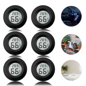 Nizirioo Lot de 6 thermomètres numériques pour intérieur avec écran LCD Mini hygromètre pour serre, cave, chambre de bébé, noir rond (YOUXIUDEDIANPU, neuf)