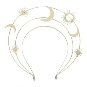 SAFIGLE Couronne Étoile Lune - Bijou de tête de déesse avec lune et étoiles pour femme - Couronne type bandeau soleil doré pour fête d'anniversaire, festival, déguisement grec, romain ou (Grand Di, neuf)