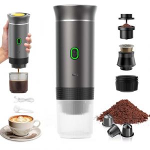 PZCC Machine à Café Portable de Voyage,Expresso Cafetière Rechargeable 12V et sa pochette Pour Camping et Voiture,Chauffage Rapide,compatible avec Capsules K-Cup et café moulu,Pour voyage (Cendre) (Appleton Trade Store, neuf)