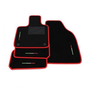 Set de Tapis de Voiture compatibles avec Fiat 500e &Eacute;lectrique 2020-2025 | Tapis sur Mesure en Moquette, Drapeau Italie, Bordure Rouge, Tapis Voiture sur Mesure (Somer Car, neuf)